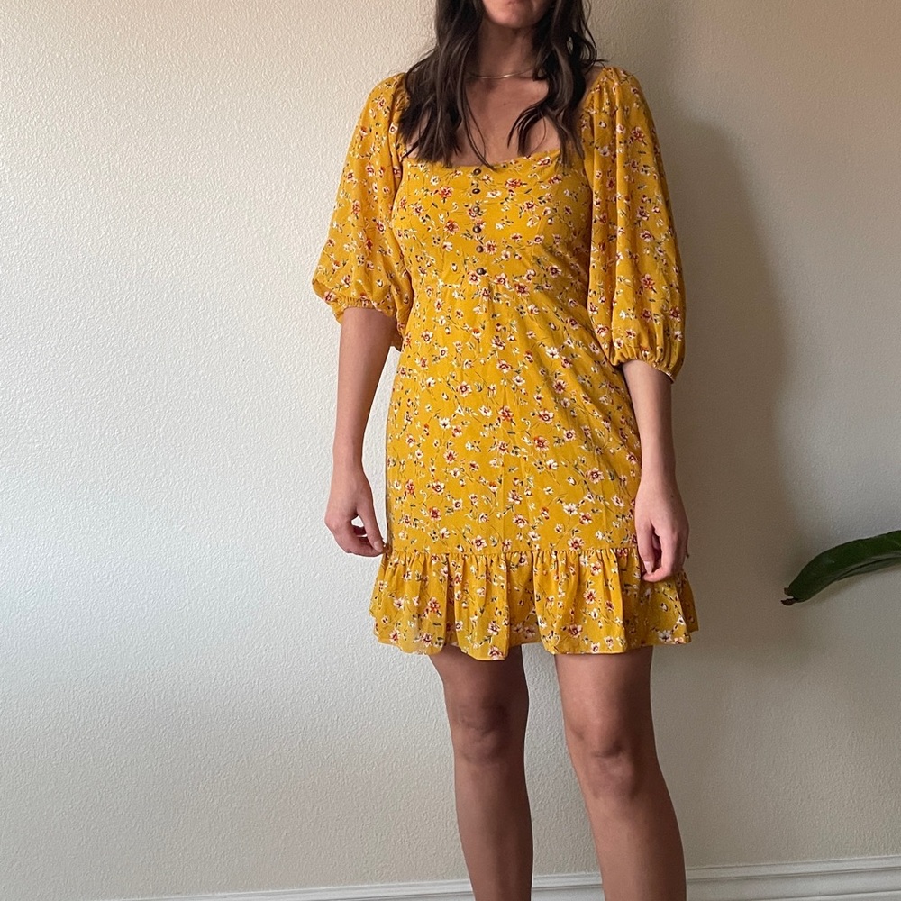 Trixiebelle Mustard Yellow Floral Print Dress